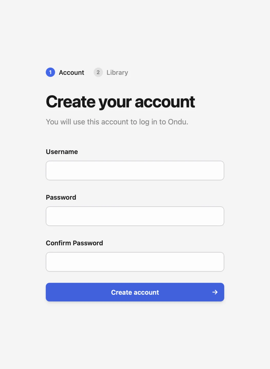 Set up your account form with username and password